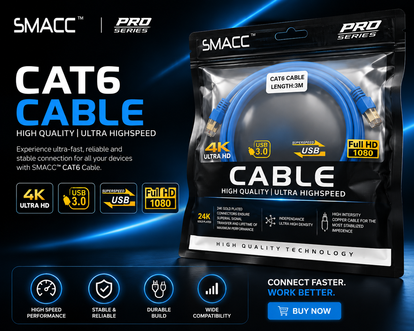 SMACC Pro Series CAT6 Cable 3M