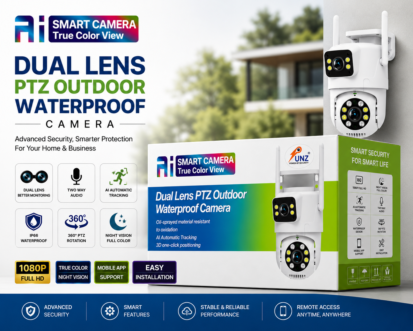 AI Smart Camera Dual Lens PTZ Outdoor Waterproof Camera